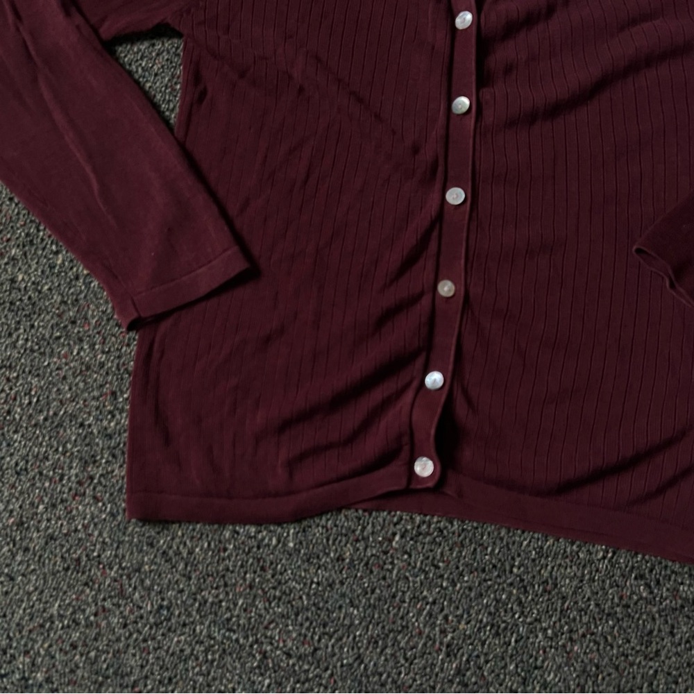 Maroon Burgundy Vintage 100% Silk Cardigan Ribbed Modest Long-Sleeve Sweater S - Picture 6 of 16